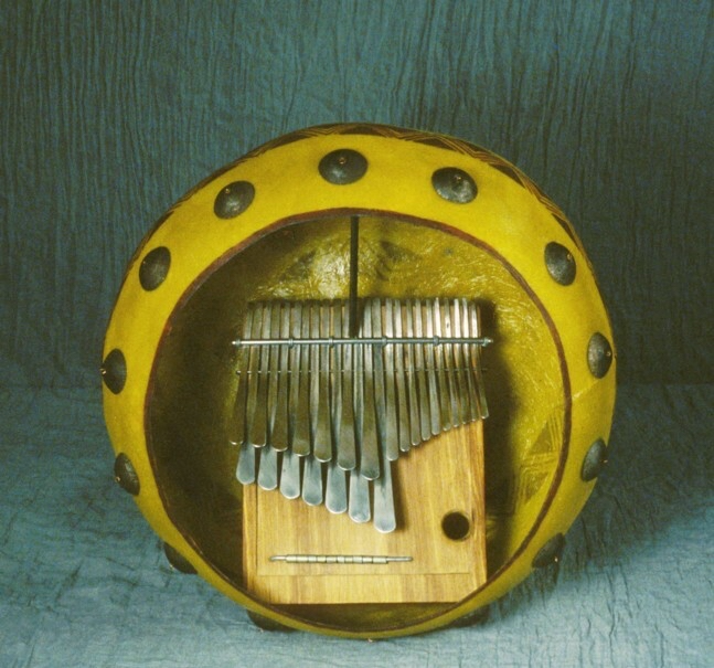 Traditional mbira instrument inside a deze gourd resonator